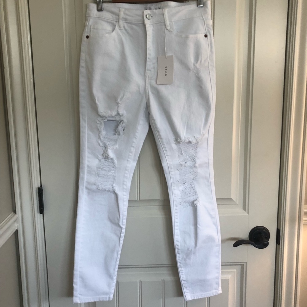 Cello white high rise skinny jeans distressed